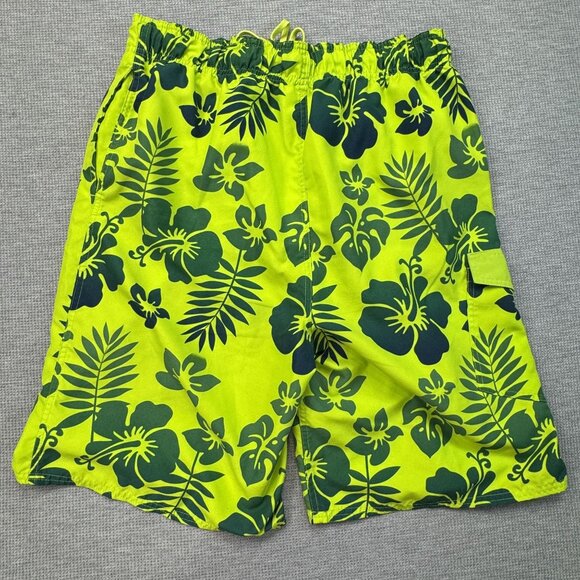 Canyon Creek Mens Sz Large Hawaiian Floral Swim Trunks Green Quick-Dry Pockets - Picture 2 of 12
